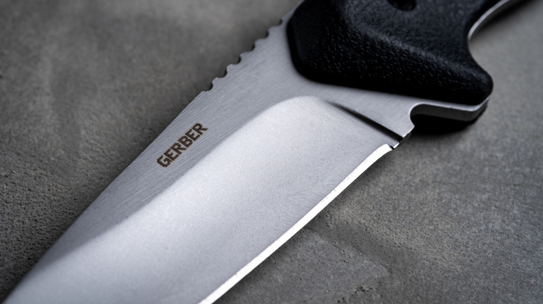 A Gerber Paraframe stainless steel knife.