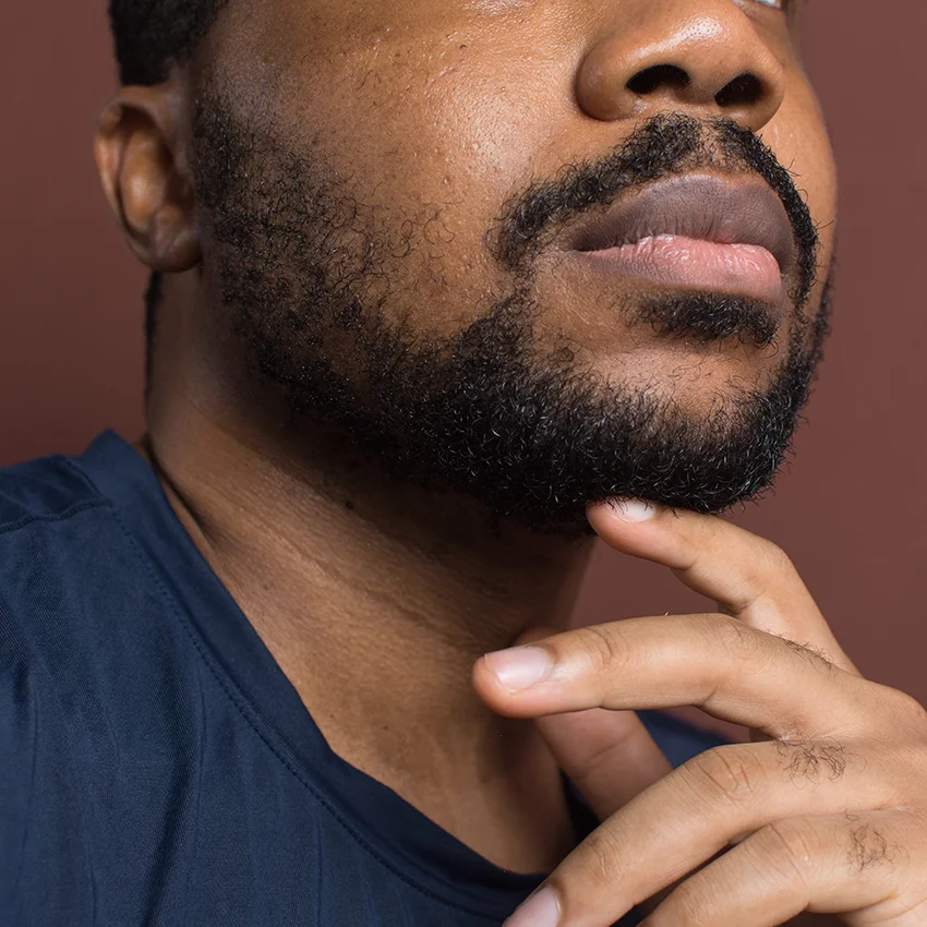 closeup of man with round chin