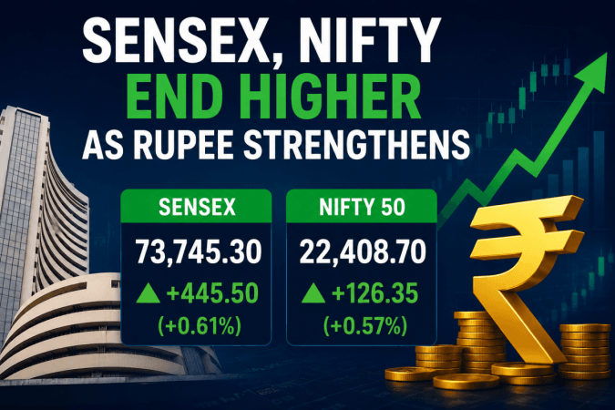 Sensex, Nifty end higher as rupee strengthens Sensex, Nifty end higher as rupee strengthens