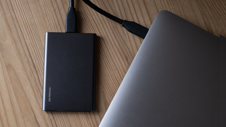 SSD drive connected to a laptop
