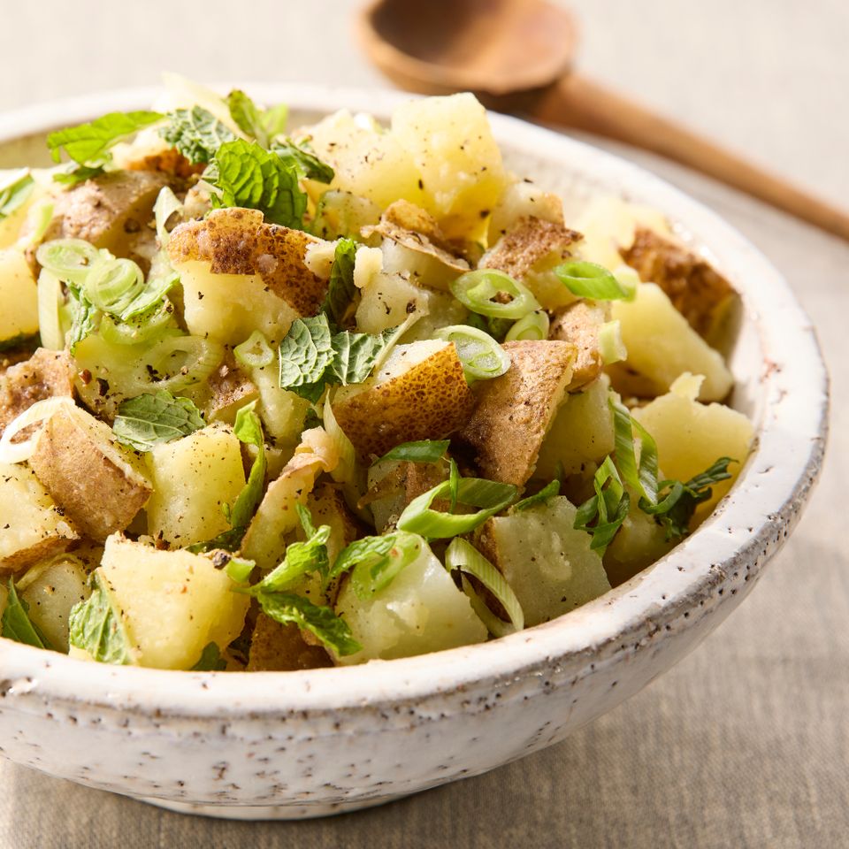 A recipe image of Lebanese Potato Salad. Credit: Photographer: Jacob Fox, Food Stylist: Sammy Mila, Prop Stylist: Joseph Wanek.