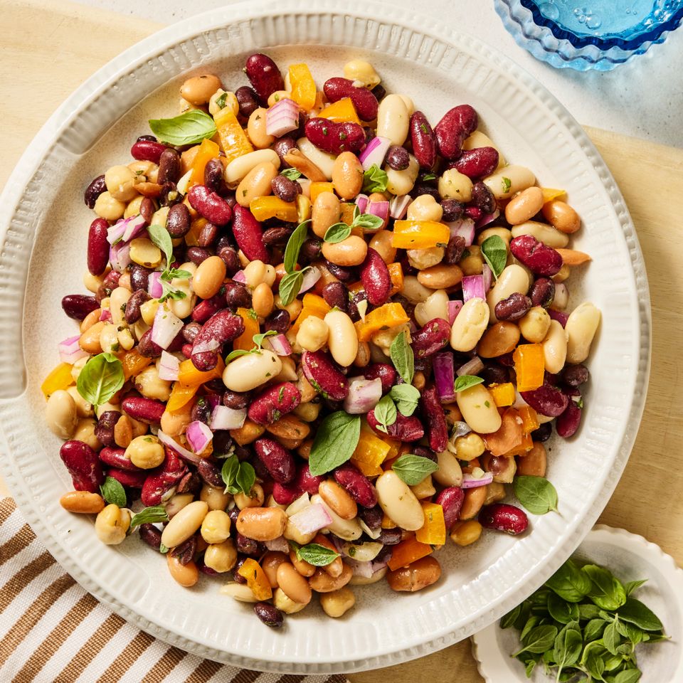 A recipe image of High-Protein Five Bean Salad. Credit: Photographer: Morgan Hunt Ward, Prop Stylist: Phoebe Hauser, Food Stylist: Emily Nabors Hall.