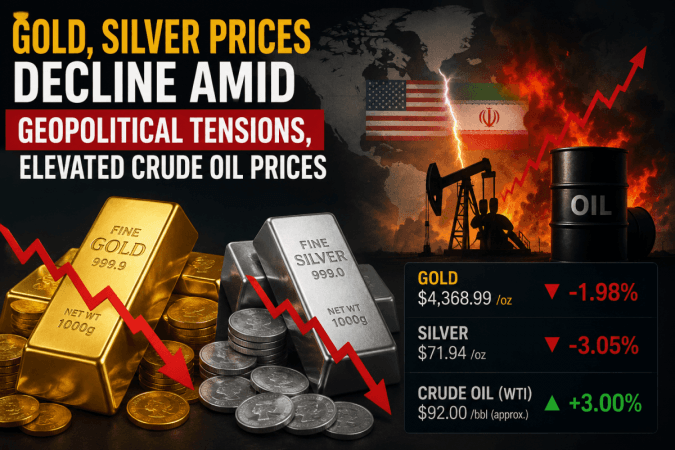 Gold, silver prices decline amid geopolitical tensions, elevated crude oil prices Gold, silver prices decline amid geopolitical tensions, elevated crude oil prices