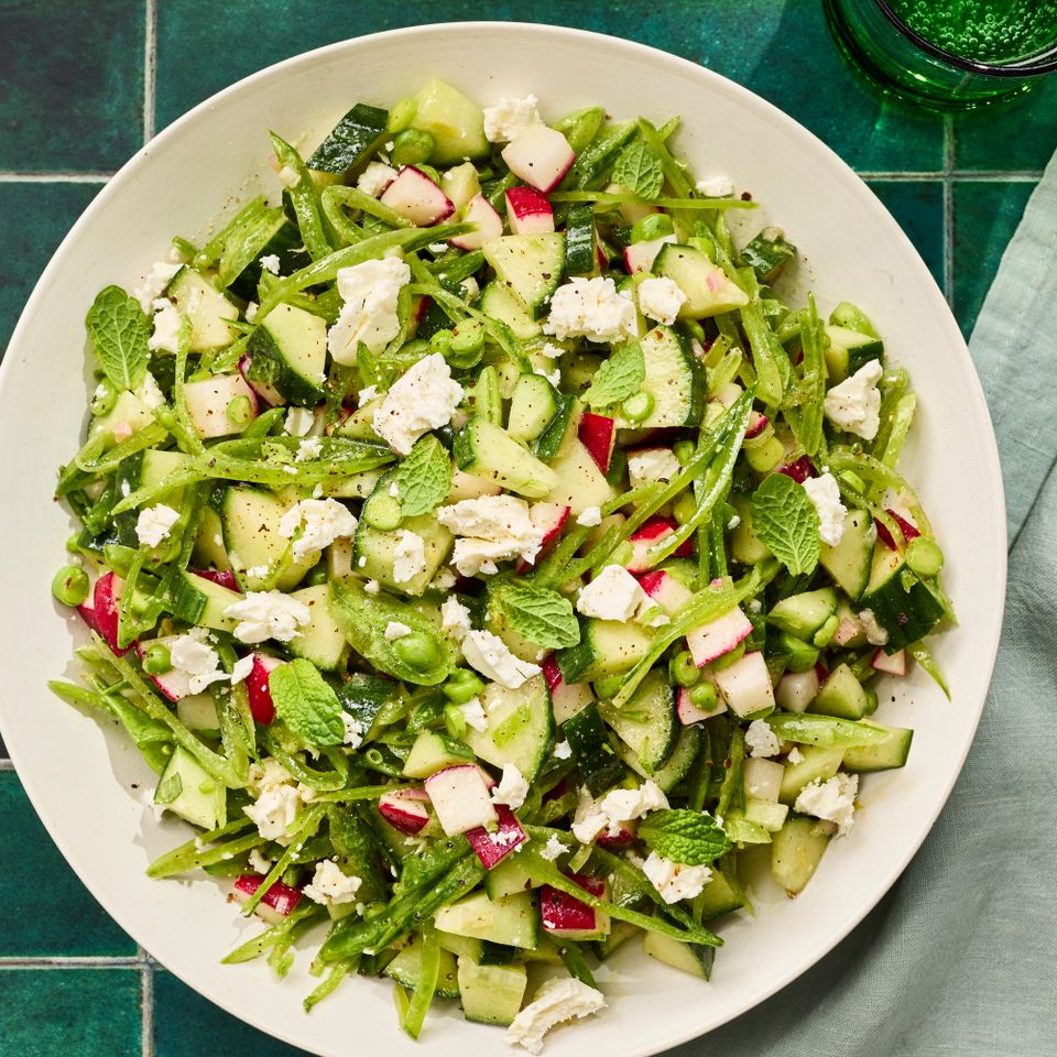 A recipe image of Crunchy Cucumber, Radish & Snap Pea Chopped Salad. Credit: Photographer: Victor Protasio.