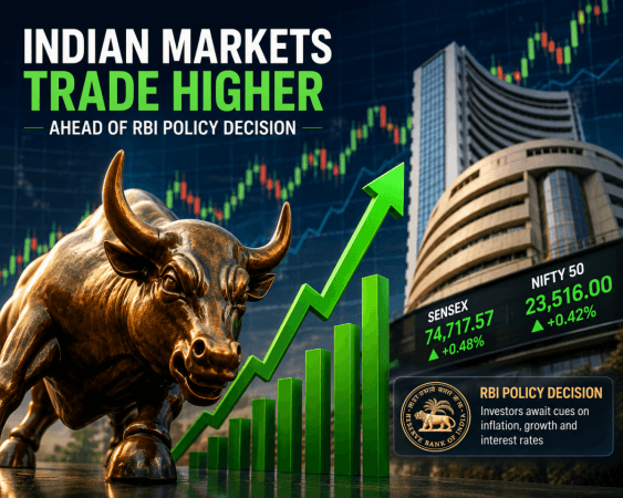 Indian Markets Rise Ahead of RBI Policy Decision; Sensex Gains 350 Points, Nifty Tops 23,500