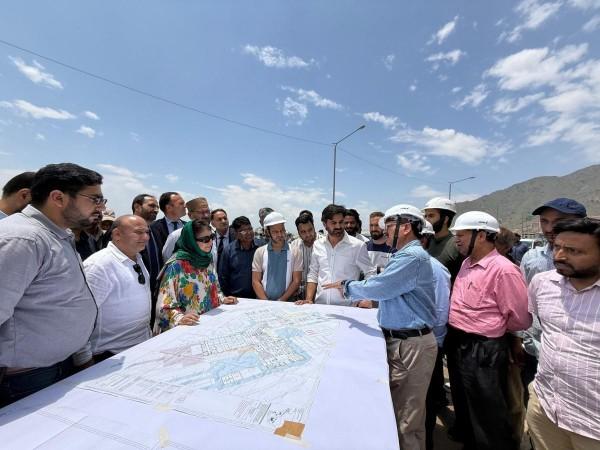 Former Chief Minister and president of PDP, Mehbooba Mufti, reviewing the progress of under construction AIIMS at Awantipora, Kashmir Mehbooba Mufti