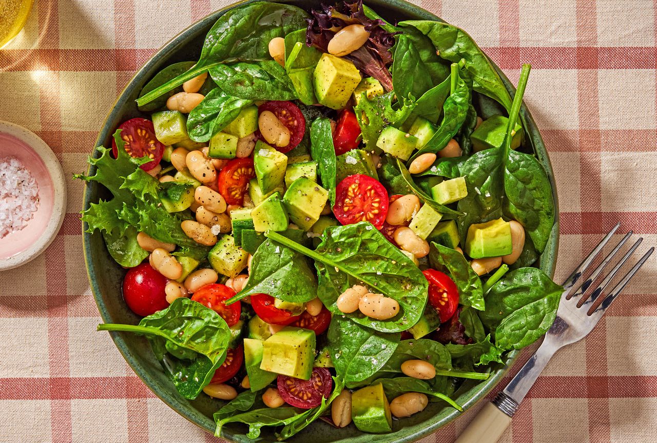 Photo of a bowl of White Bean & Veggie Salad Credit: Ali Redmond