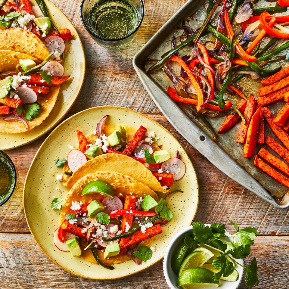 Sheet-Pan Sweet Potato Fajitas Credit: Greg Dupree