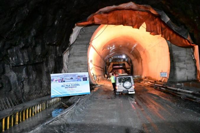 A vehicle going inside the Zojila tunnel after the breakthrough blast Zojila tunnel