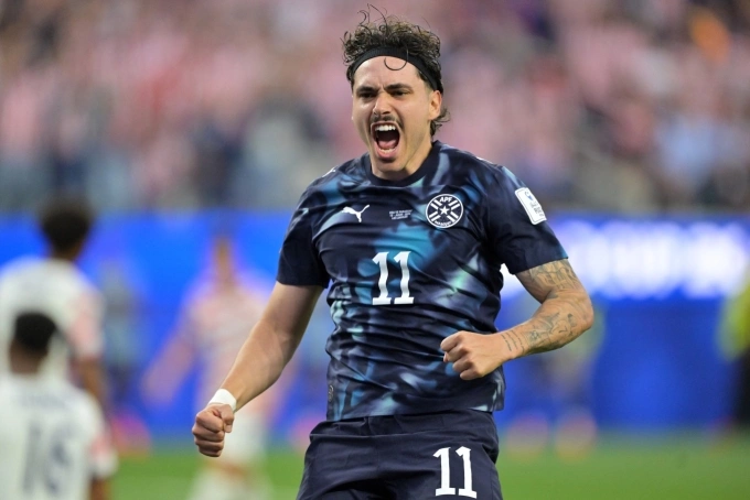 Paraguays Mauricio celebrates after scoring during the World Cup Group D match against the United States in Inglewood, California, June 13, 2026. Photo by AP