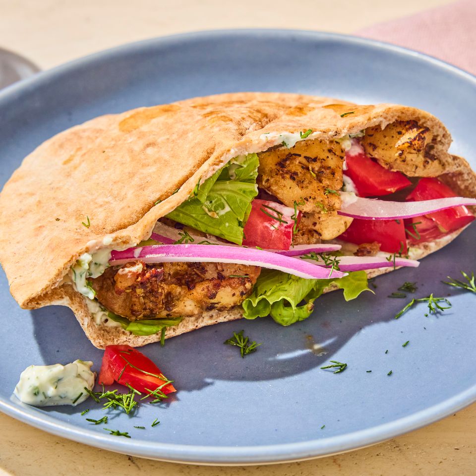A recipe image of Sheet-Pan Chicken Souvlaki Credit: Photographer: Stacy K. Allen.