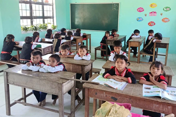 Students attending Hrach Kon village school last school year. Photo: Kim Thi