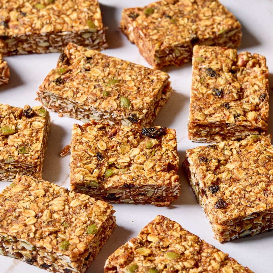an image of the Peanut Butter & Date Granola Bars Credit: Photographer: Jake Sternquist, Food Stylist: Lauren McAnelly, Prop Stylist: Addelyn Evans