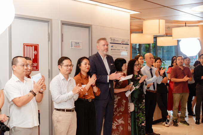 The exhibition opening drew the curator and participating artists. Photo courtesy of Hanoi French Hospital