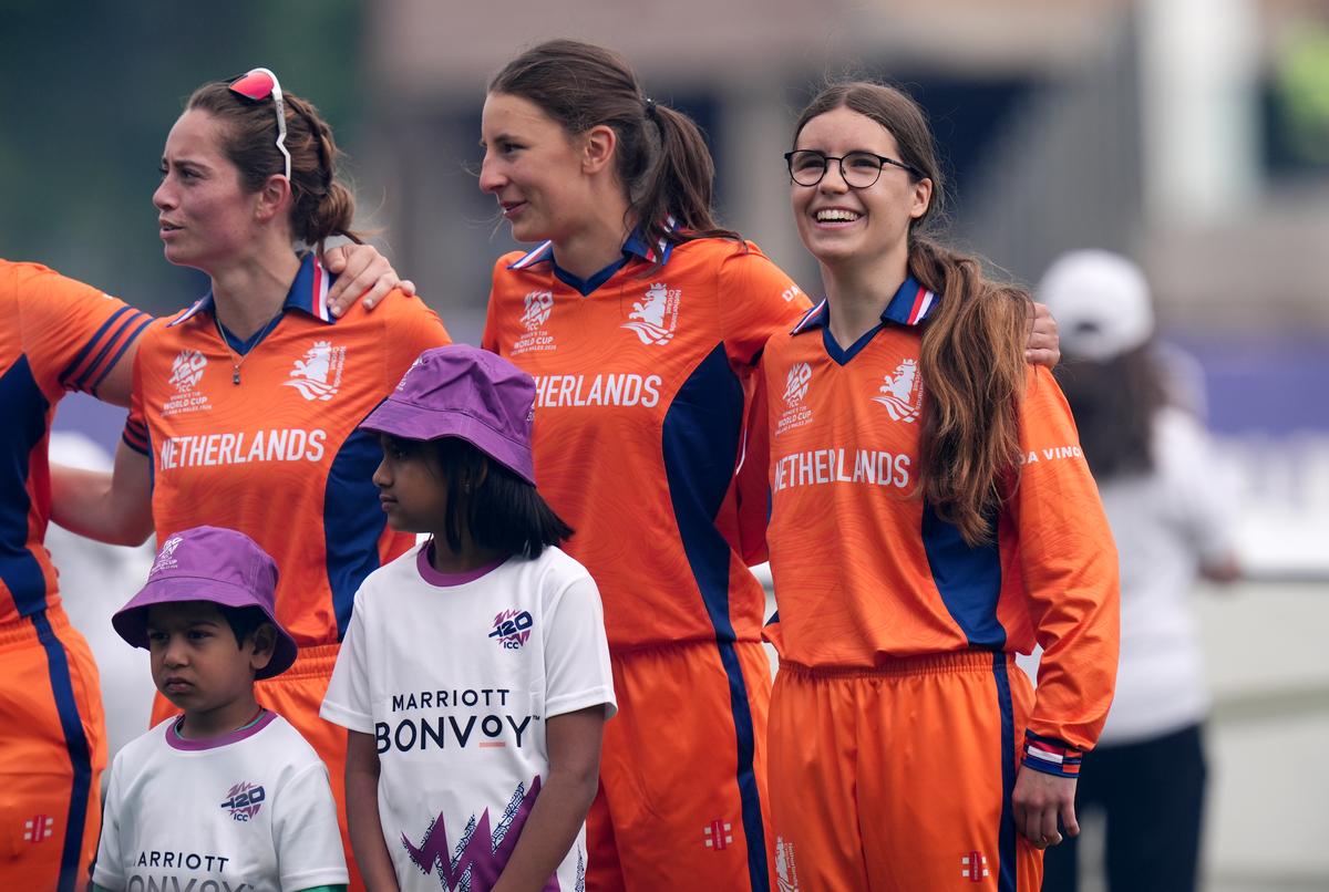 Netherlands' Rosalie Lawrence (right) and team-mates line up before the ICC Women's T20 World Cup, Group 1 match at Edgbaston, Birmingham. Netherlands' Rosalie Lawrence (right) and team-mates line up before the ICC Women's T20 World Cup, Group 1 match at Edgbaston, Birmingham.