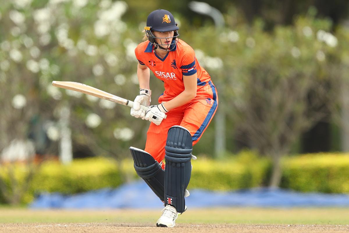 Myrthe van den Raad of the Netherlands during the ICC Women's Emerging Nations Trophy 2025 match. Myrthe van den Raad of the Netherlands during the ICC Women's Emerging Nations Trophy 2025 match.