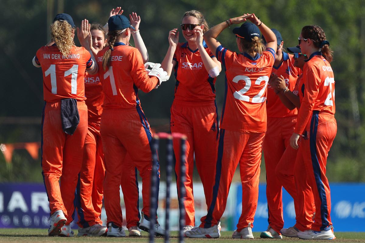 Robine Rijke of the Netherlands celebrates with team mates after taking the wicket of Esther Iloku of Uganda for 3 runs during the ICC Women's Emerging Nations Trophy 2025 match between Netherlands and Uganda. Robine Rijke of the Netherlands celebrates with team mates after taking the wicket of Esther Iloku of Uganda for 3 runs during the ICC Women's Emerging Nations Trophy 2025 match between Netherlands and Uganda.