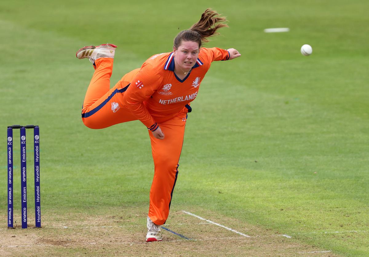 Caroline de Lange of Netherlands during the ICC Women's T20 World Cup England & Wales 2026 Warm up match. Caroline de Lange of Netherlands during the ICC Women's T20 World Cup England & Wales 2026 Warm up match.