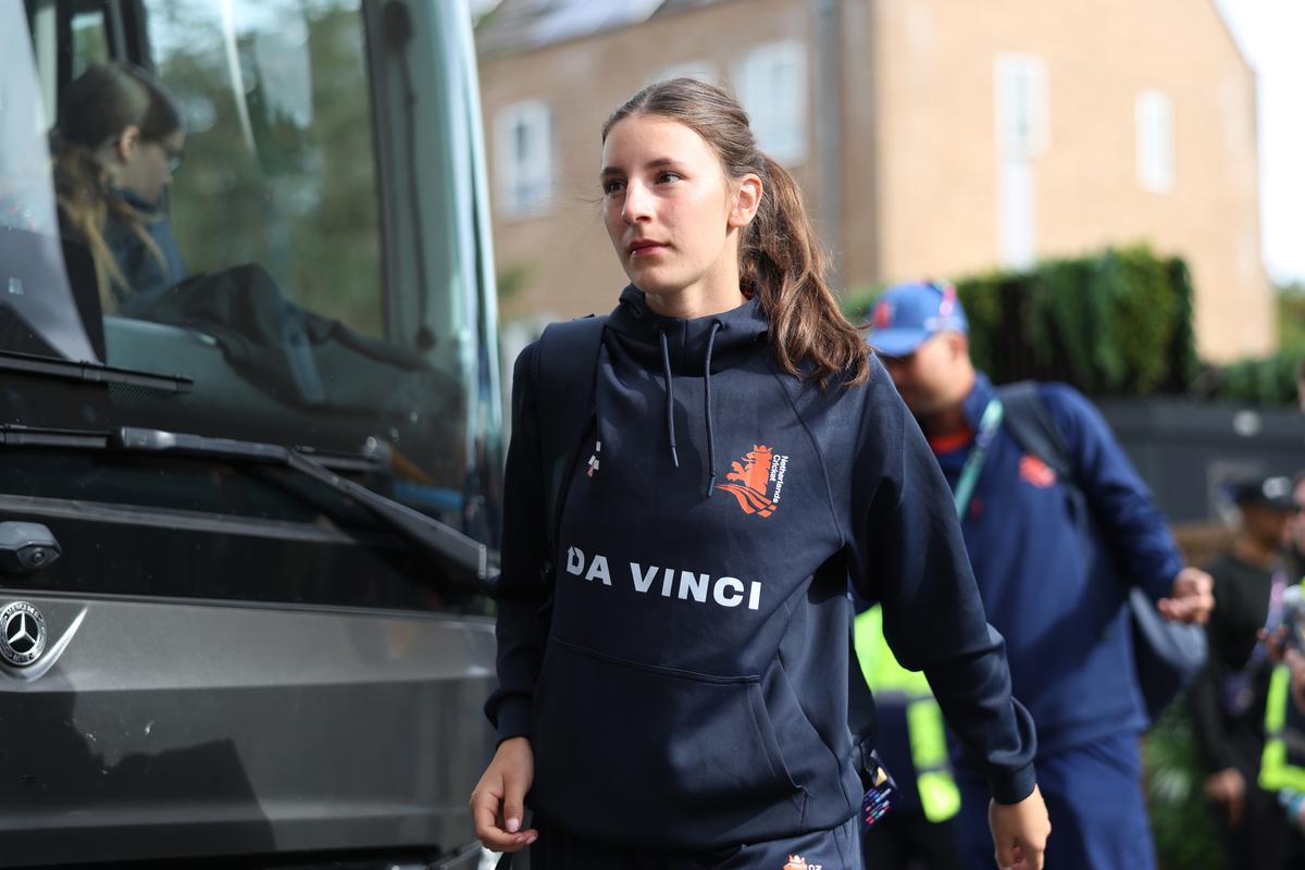 Lara Leemhuis of Netherlands arrives at the stadium prior to the ICC Women's T20 World Cup match between Bangladesh and Netherlands at Edgbaston. Lara Leemhuis of Netherlands arrives at the stadium prior to the ICC Women's T20 World Cup match between Bangladesh and Netherlands at Edgbaston.