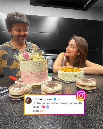 Trisha Krishnan lovingly gazes at Thalapathy Vijay during his cosy 52nd birthday celebration; fans can't stop gushing Trisha Krishnan lovingly gazes at Thalapathy Vijay during his cosy 52nd birthday celebration; fans can't stop gushing