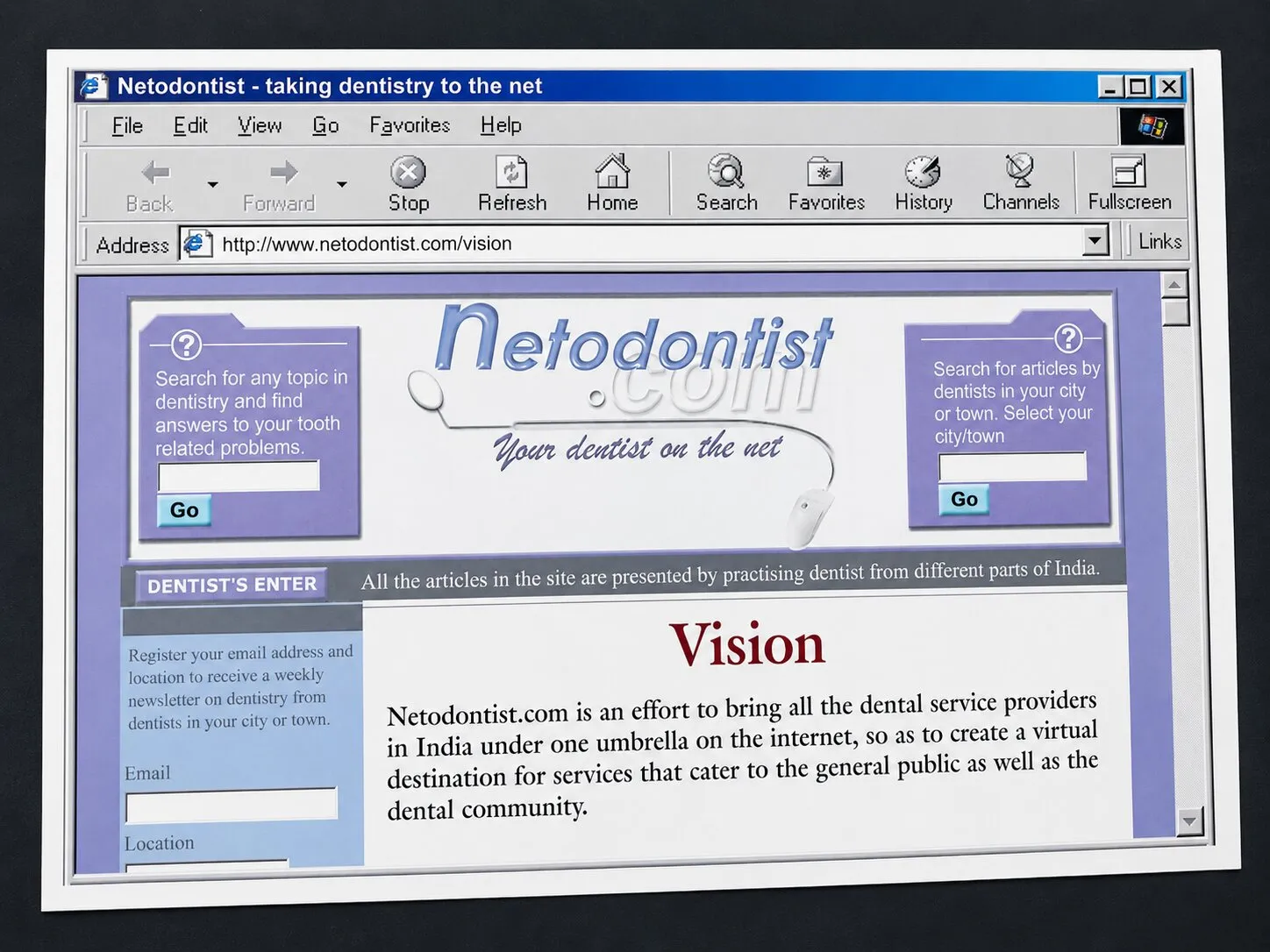An image of the Netodontist web page from old brochure.