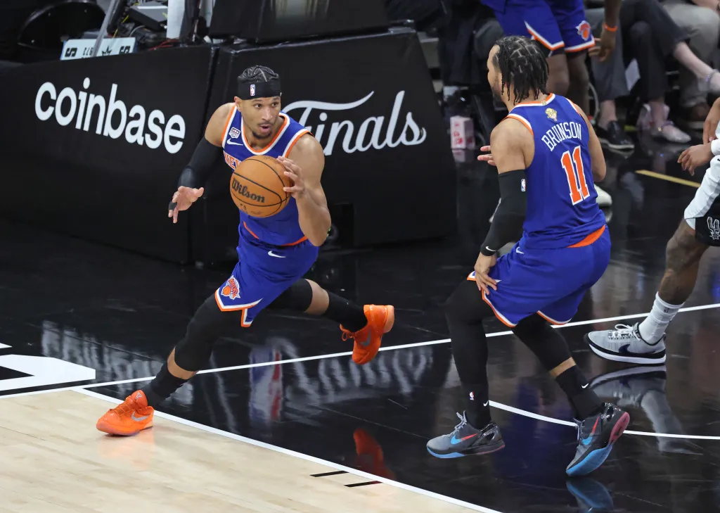 New York Knicks guard Josh Hart #3 drives down court during the second quarter.
