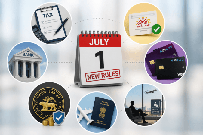 July 1 financial changes, July 1 new rules, ITR filing deadline, Income Tax Return, FY 2025-26, AY 2026-27, Aadhaar email update, UIDAI, SBI credit card changes, PhonePe SBI Card, HDFC Bank lounge access, airport lounge rules, passport fee hike, passport
