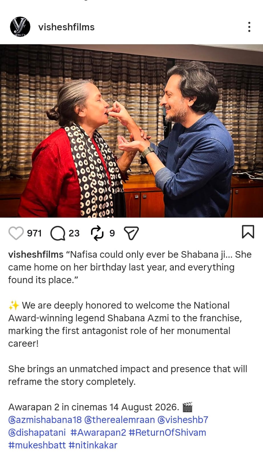 Shabana Azmi joins Emraan Hashmis Awarapan 2