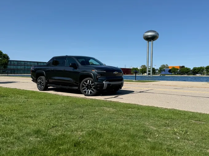 The Silverado EV poses at GM's Tech Center.