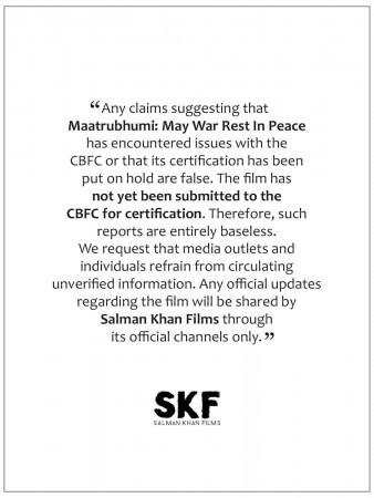 Maatrubhumi in trouble? Salman Khan Films denies CBFC issue reports; fans say, 'Release it on OTT' Maatrubhumi in trouble? Salman Khan Films denies CBFC issue reports; fans say, 'Release it on OTT'