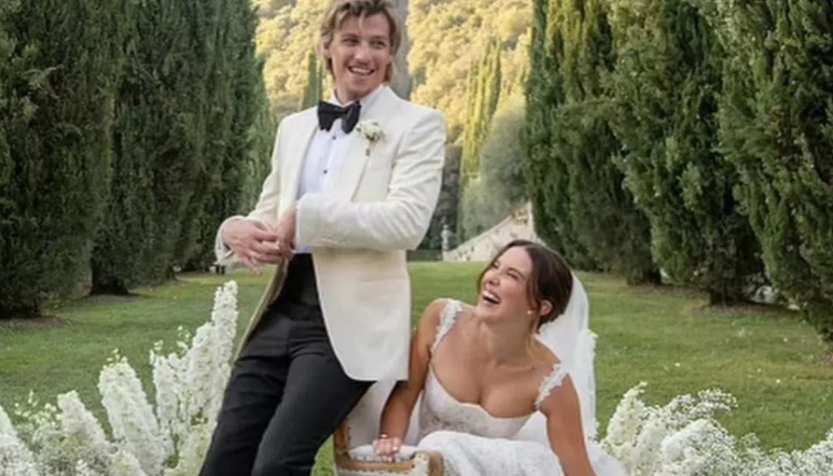 Jake Bongiovi and Millie Bobby Brown on their wedding day.