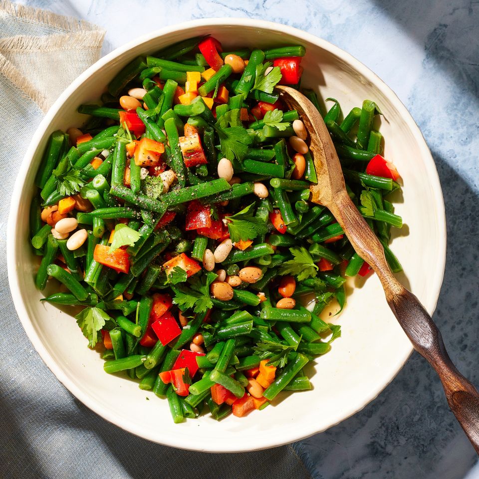 an image of the Three Bean Salad Credit: Photographer: Brie Goldman, Food Stylist: Annie Probst, Prop Stylist: Joseph Wanek