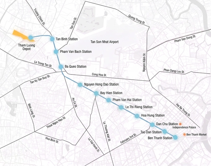 Route map of the Ben Thanh–Tham Luong Metro line. Graphic by Tam Thao.