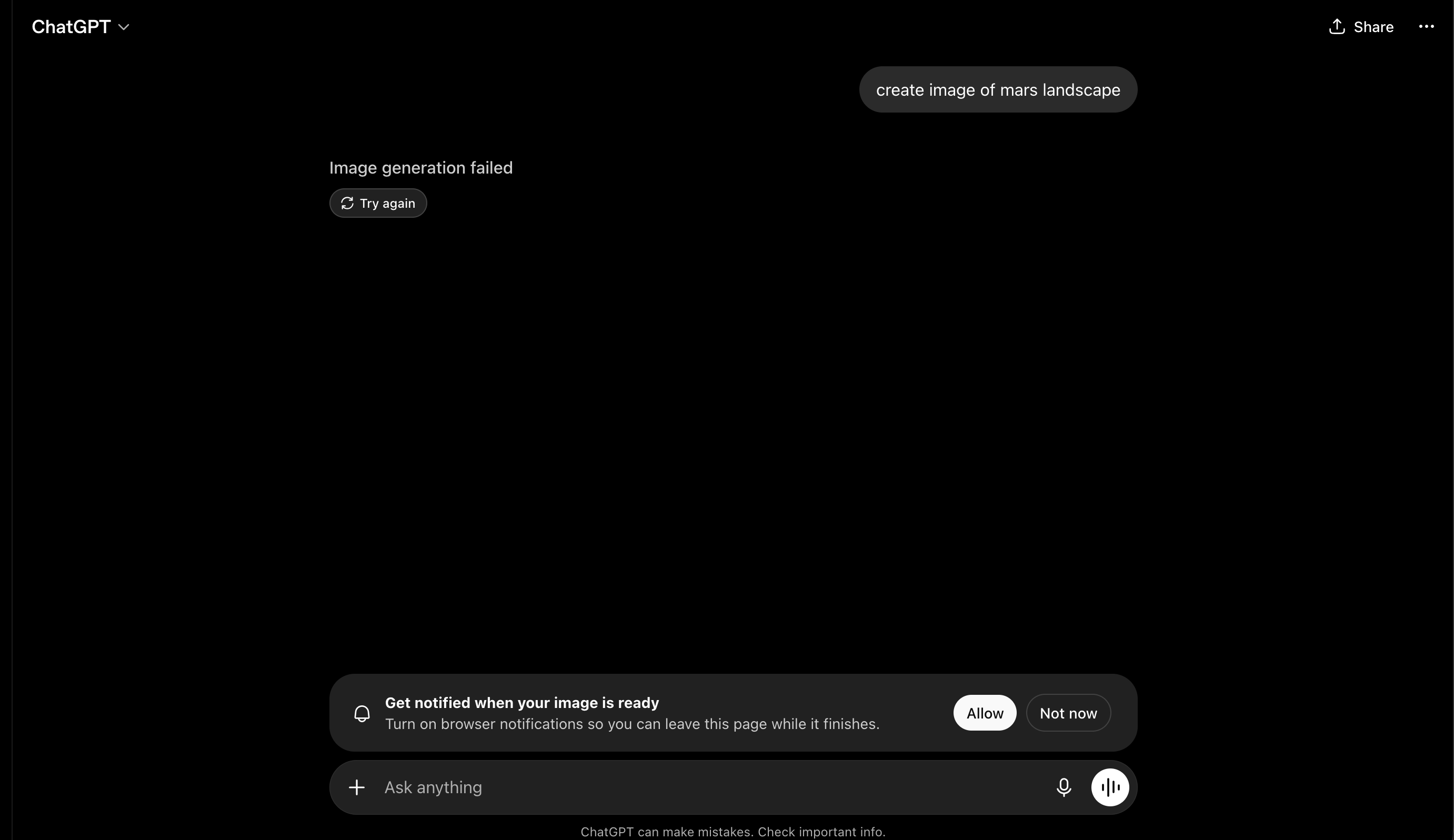 ChatGPT unable to generate image