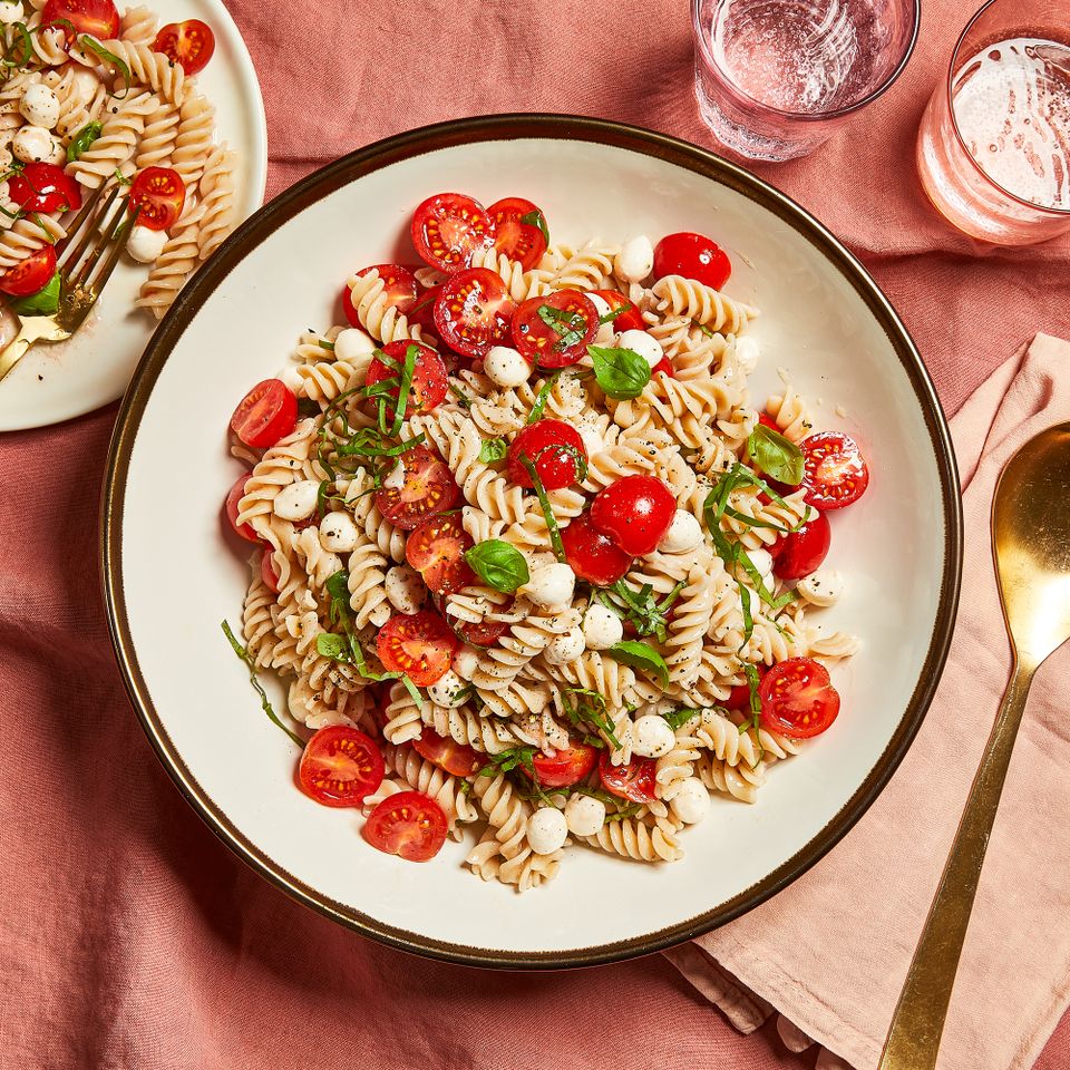Caprese Pasta Salad Credit: Photographer / Jennifer Causey, Food Stylist / Karen Rankin, Prop Stylist / Christine Keely