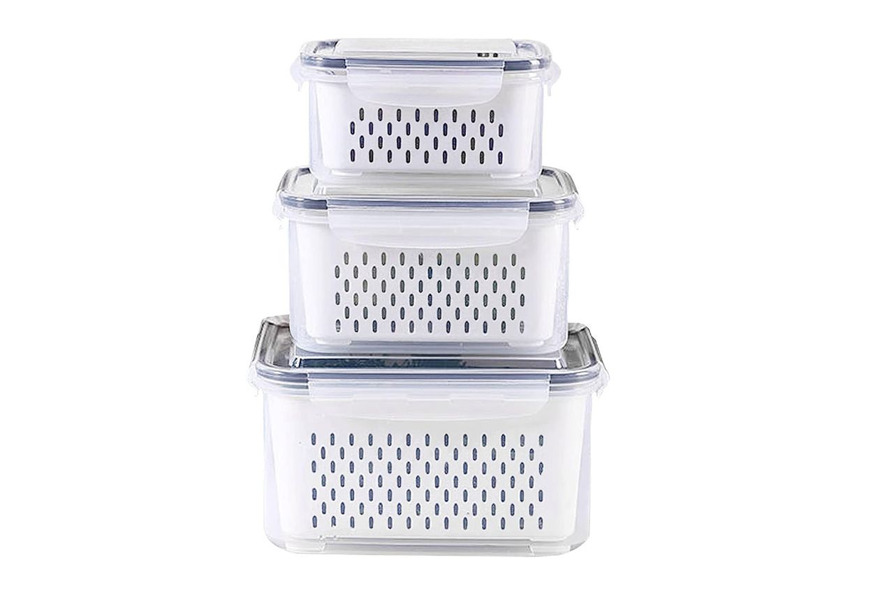 3Pack Fridge Food Storage Container Set with Lids with Strainer Credit: Amazon