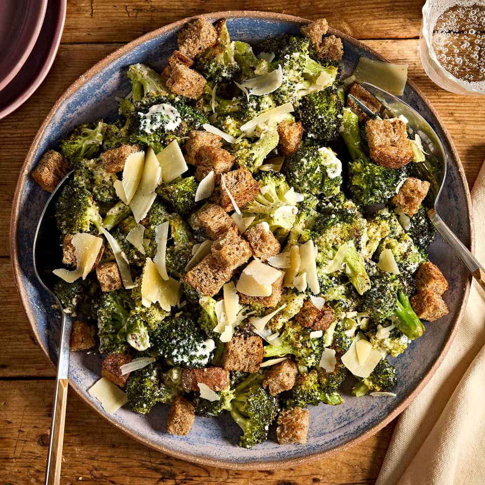 A recipe image of Roasted Broccoli Caesar Salad. Credit: Photographer: Jen Causey, Food Stylist: Margaret Monroe Dickey, Prop Stylist: Josh Hoggle.