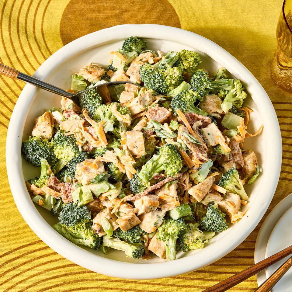 an image of the Loaded Chicken & Broccoli Salad Credit: Photographer: Hannah Hufham, Food Stylist: Julian Hensarling, Prop Stylist: Christina Daley