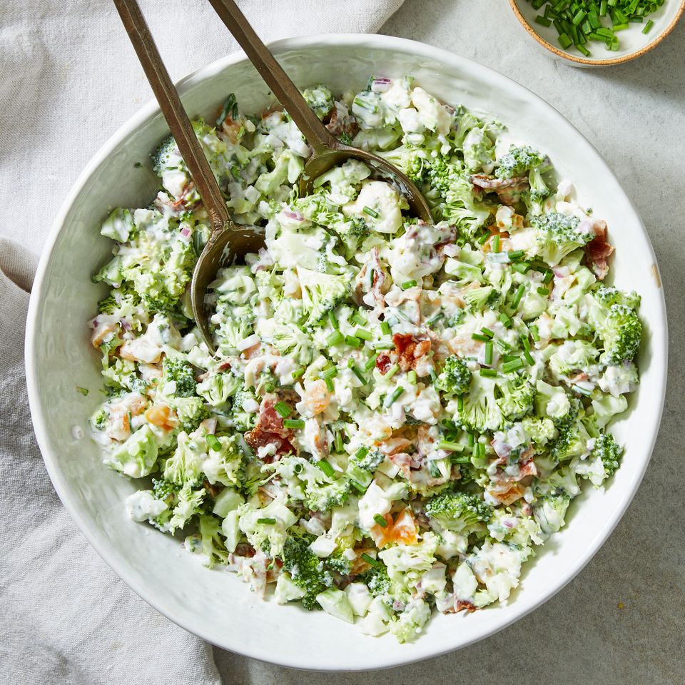 a recipe photo of the Blue Cheese Broccoli Salad served in a bowl Credit: Photographer: Rachel Marek, Food stylist: Lauren McAnelly