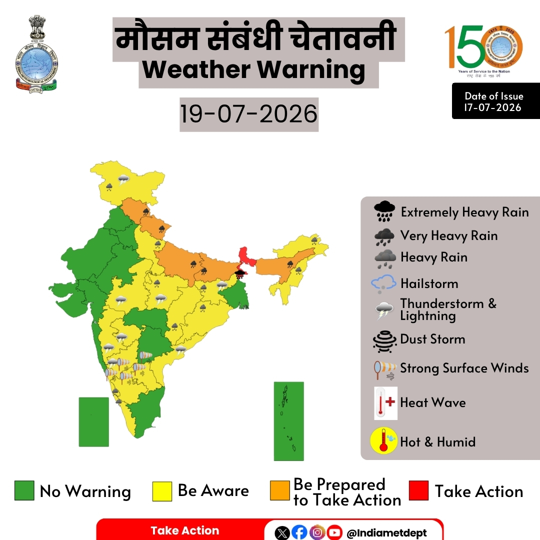 Monsoon Alert - IMD Predicts Heavy Rainfall for 20 States for Next 48 Hours, Here Full Forecast Image