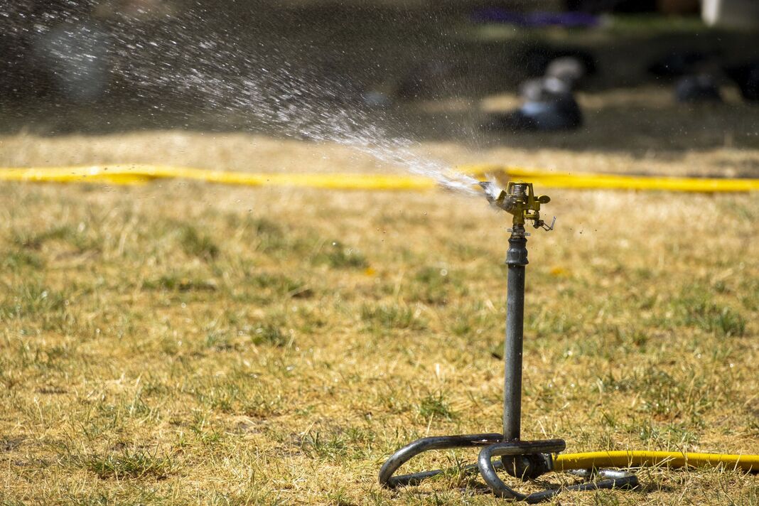 Watering Parched Heatwave Grass In London Watering Parched Heatwave Grass In London