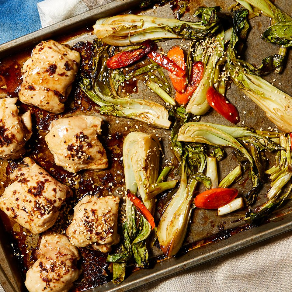 Sheet-Pan Sesame Chicken with Carrots & Baby Bok Choy Credit: Rachel Marek