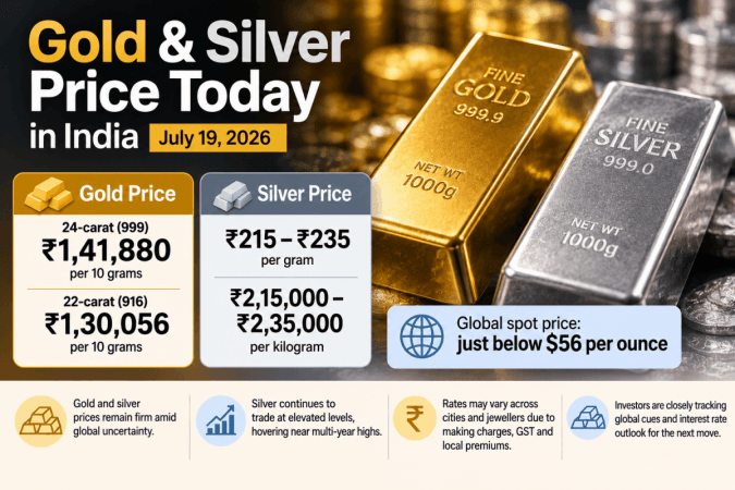Gold, silver prices today: 24K gold at ₹1.41 lakh/10 gm, silver trades at ₹215-235 per gram Gold, silver prices today: 24K gold at ₹1.41 lakh/10 gm, silver trades at ₹215-235 per gram