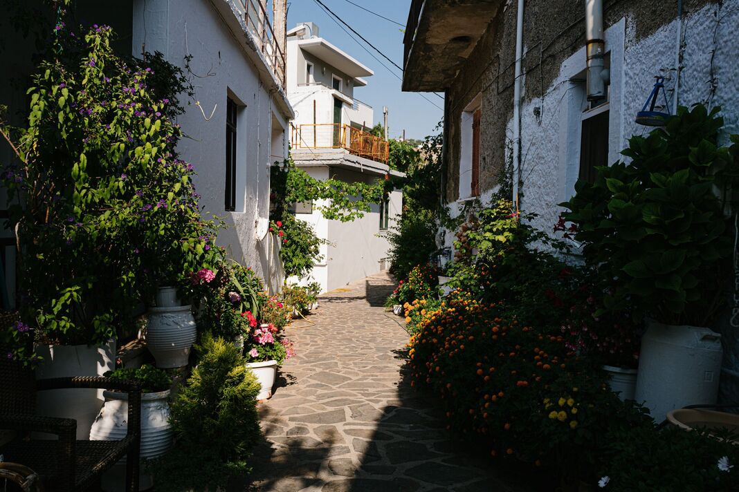 An alley in Anogia village, Crete island, Greece An alley in Anogia village, Crete island, Greece