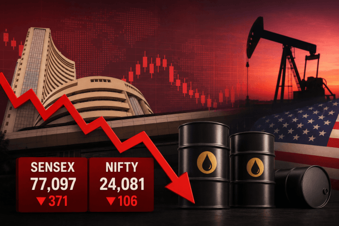 Sensex falls 371 points, Nifty slips below 24,100 amid rising crude, US tariff concerns Sensex falls 371 points, Nifty slips below 24,100 amid rising crude, US tariff concerns