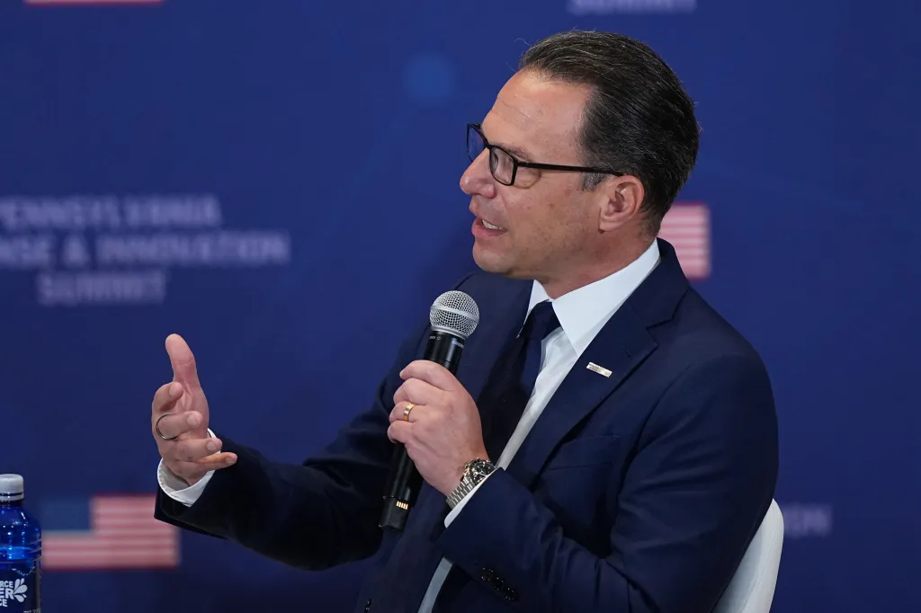 Pennsylvania Gov. Josh Shapiro speaks before President Donald Trump arrives at the United States Army War College in Carlisle, Pa., during the Pennsylvania Defense and Innovation Summit, Wednesday, July 15, 2026.