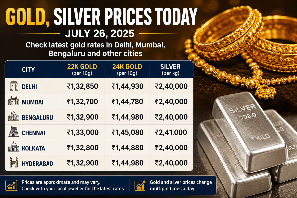 Gold, silver prices today: Check latest gold rates in Delhi, Mumbai, Bengaluru and other cities