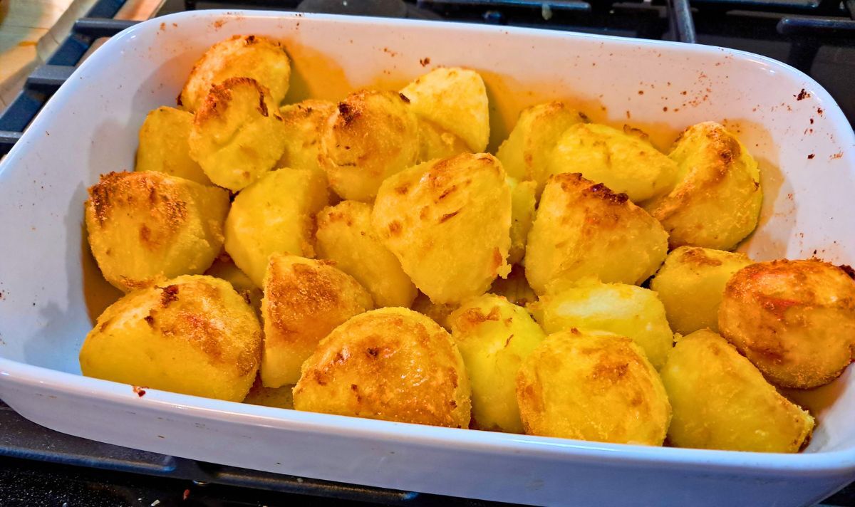 Picture of crispy roast potatoes fresh out the oven 