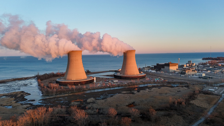 Aerial shot of the Enrico Fermi II nuclear power plant in the USA