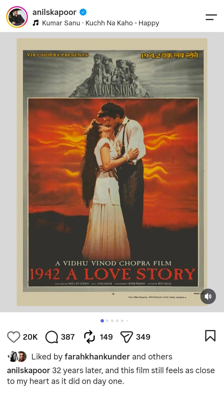 1942: A Love Story returns in 8K; Anil Kapoor, Manisha Koirala celebrate 32 years